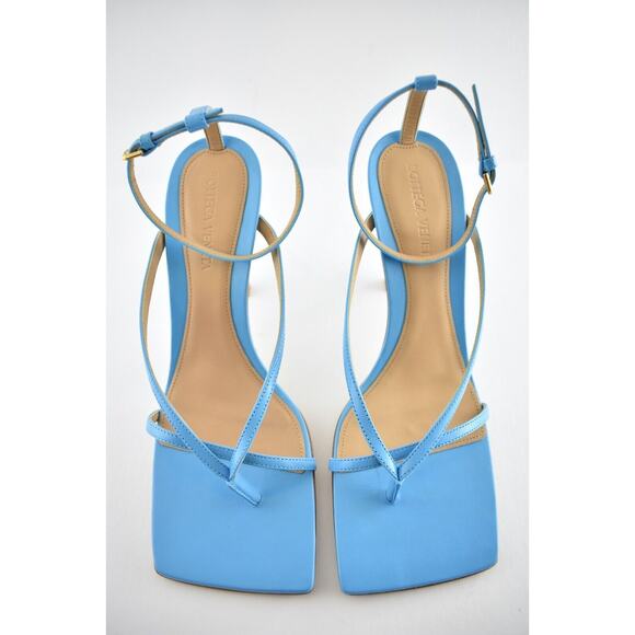 Bottega Veneta Stretch Square Toe Sky Blue Ankle Strap Sandal Heel Pump 38 - Picture 7 of 11